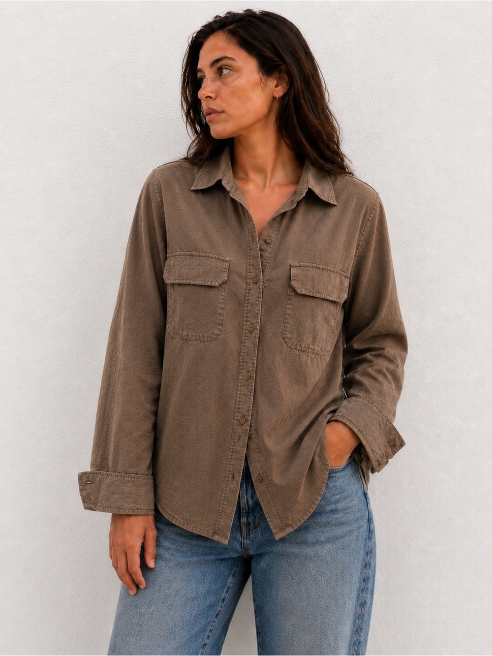Lauren Ralph Lauren Brown Button-Down Shirt